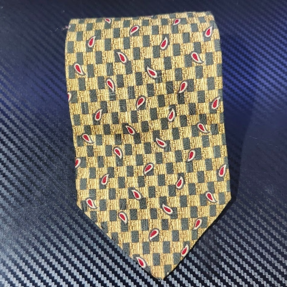 Today's Man Multicolored Geometric Patterned 100% Silk Tie Made in Italy